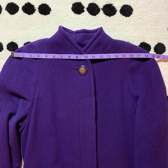 Vintage 80s Union Made Long Overcoat Purple Lambswool Retro Maxi Trench Coat - Picture 13 of 16